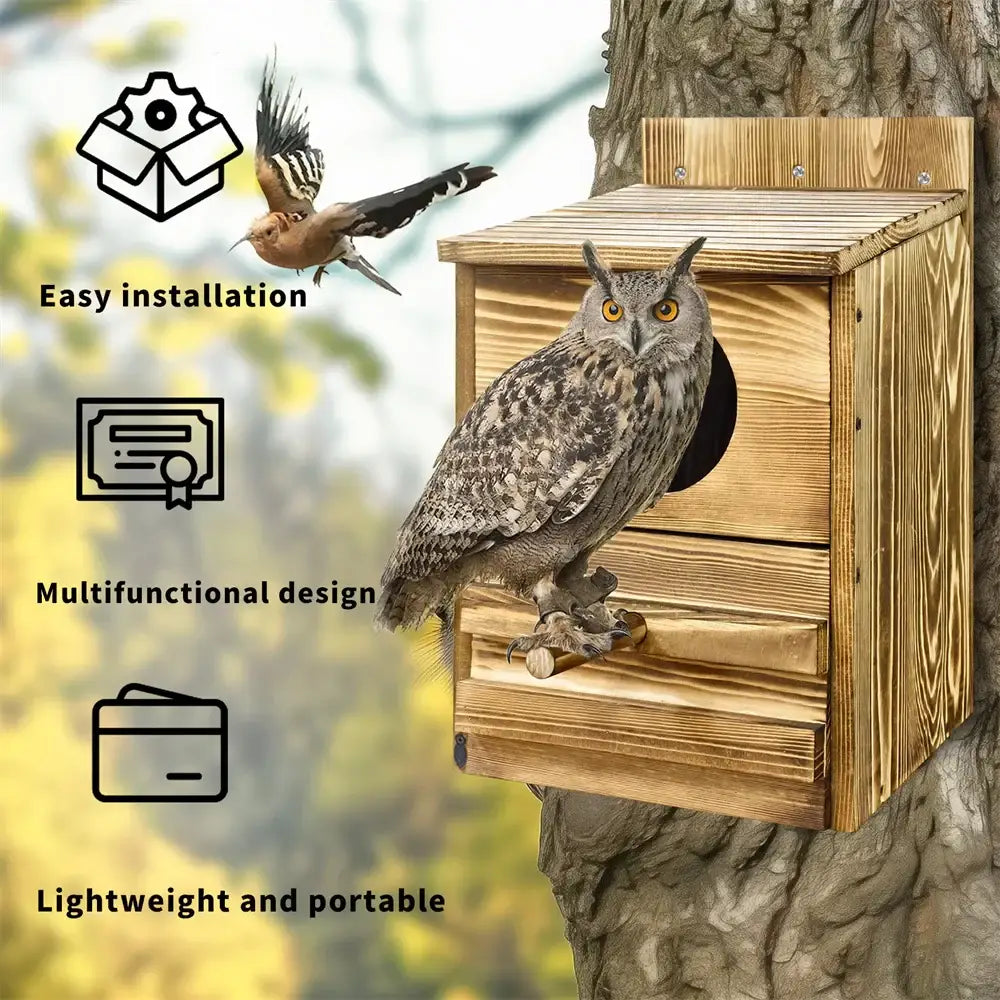 DecorBites™ Handmade Wooden Screech Owl House - Outdoor Nesting Box