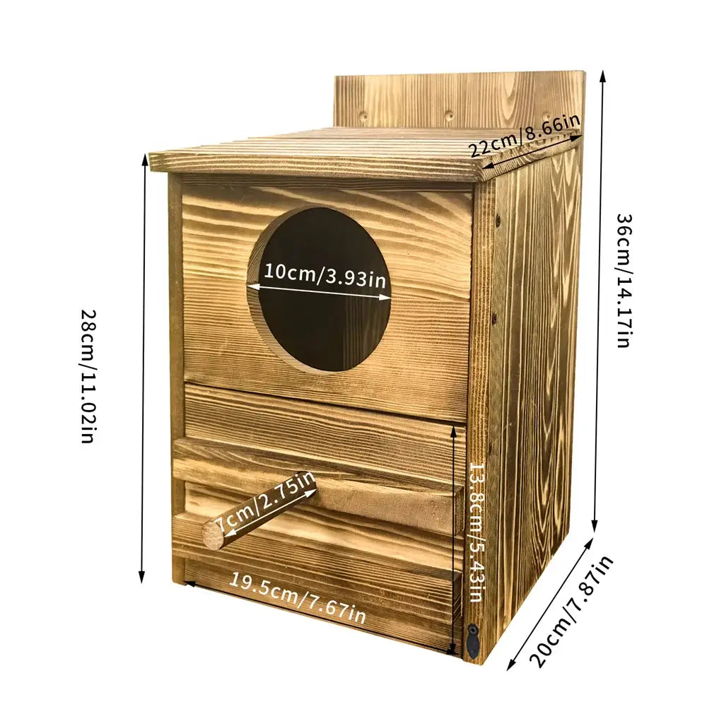 DecorBites™ Handmade Wooden Screech Owl House - Outdoor Nesting Box