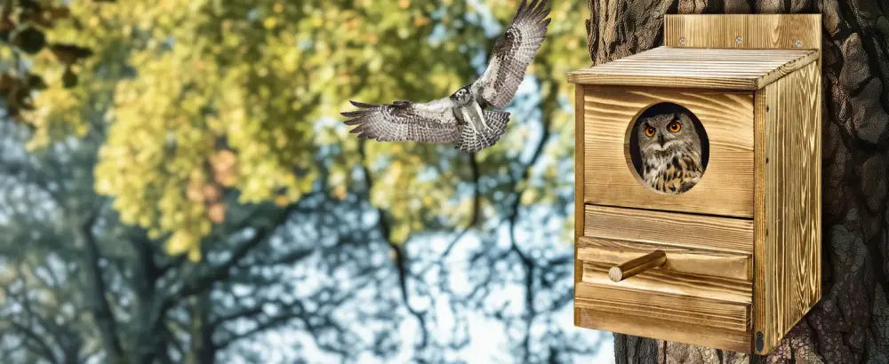 DecorBites™ Handmade Wooden Screech Owl House - Outdoor Nesting Box