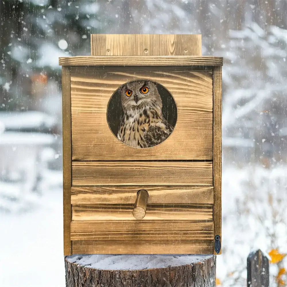 DecorBites™ Handmade Wooden Screech Owl House - Outdoor Nesting Box