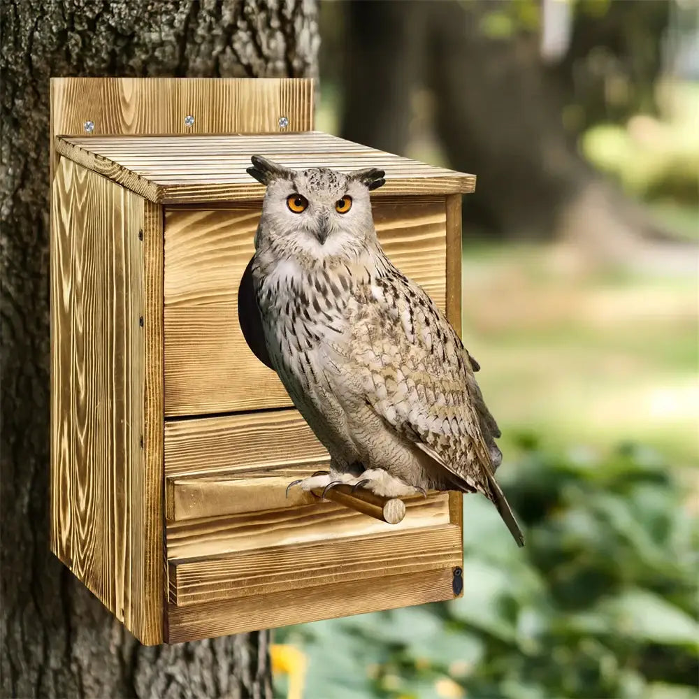 DecorBites™ Handmade Wooden Screech Owl House - Outdoor Nesting Box