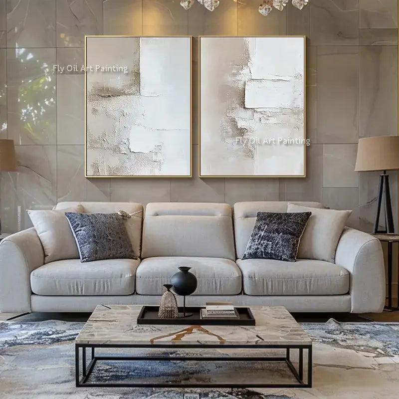 DecorBites™ Handpainted Abstract Beige & White Oil Paintings Set