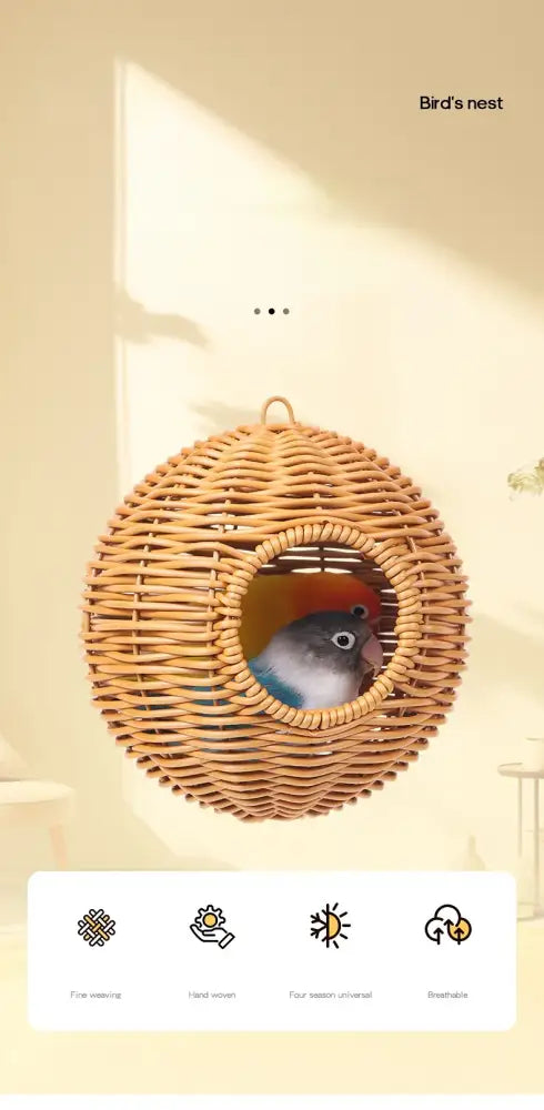 DecorBites™ Handwoven Grass Bird Cage Hut for Small Birds