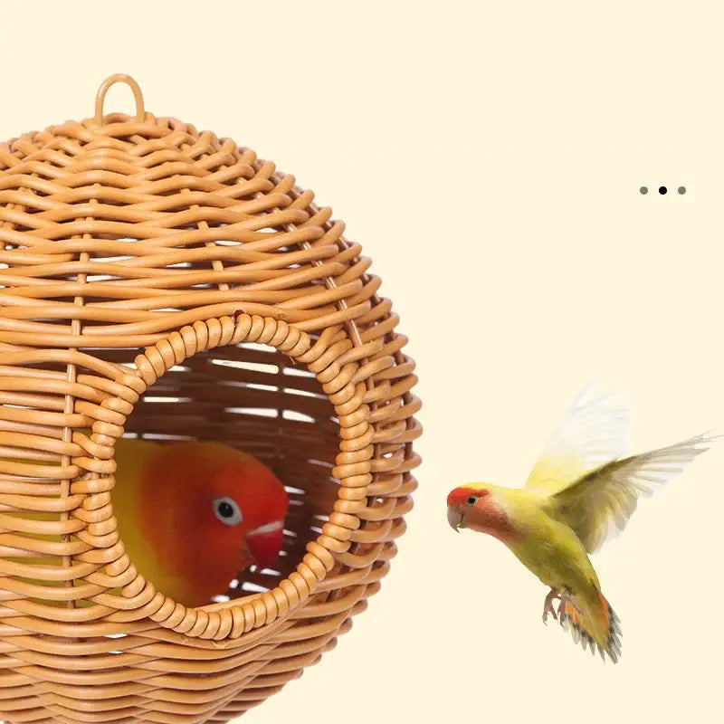 DecorBites™ Handwoven Grass Bird Cage Hut for Small Birds