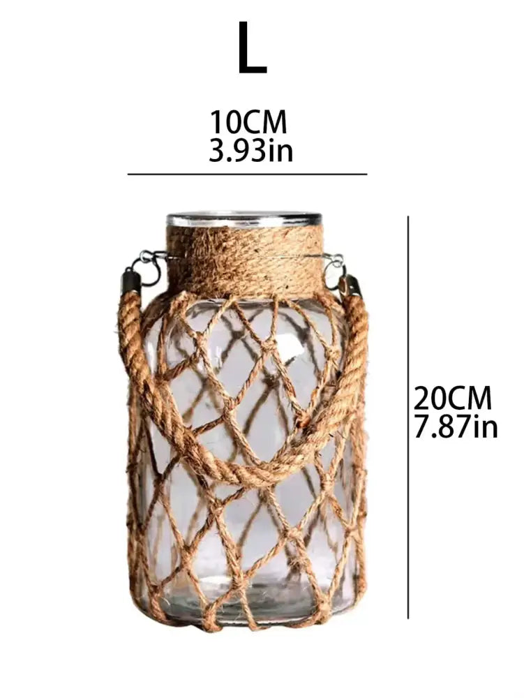 DecorBites™ Hanging Glass Vase with Hemp Rope - Rustic Home Decor