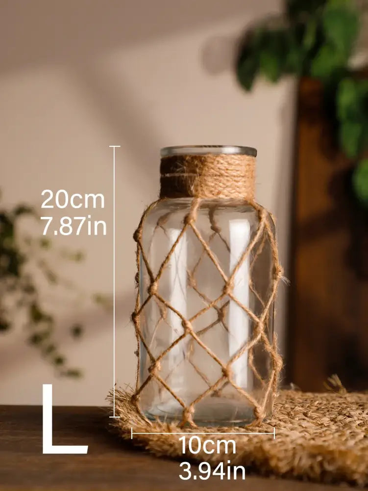 DecorBites™ Hanging Glass Vase with Hemp Rope - Rustic Home Decor