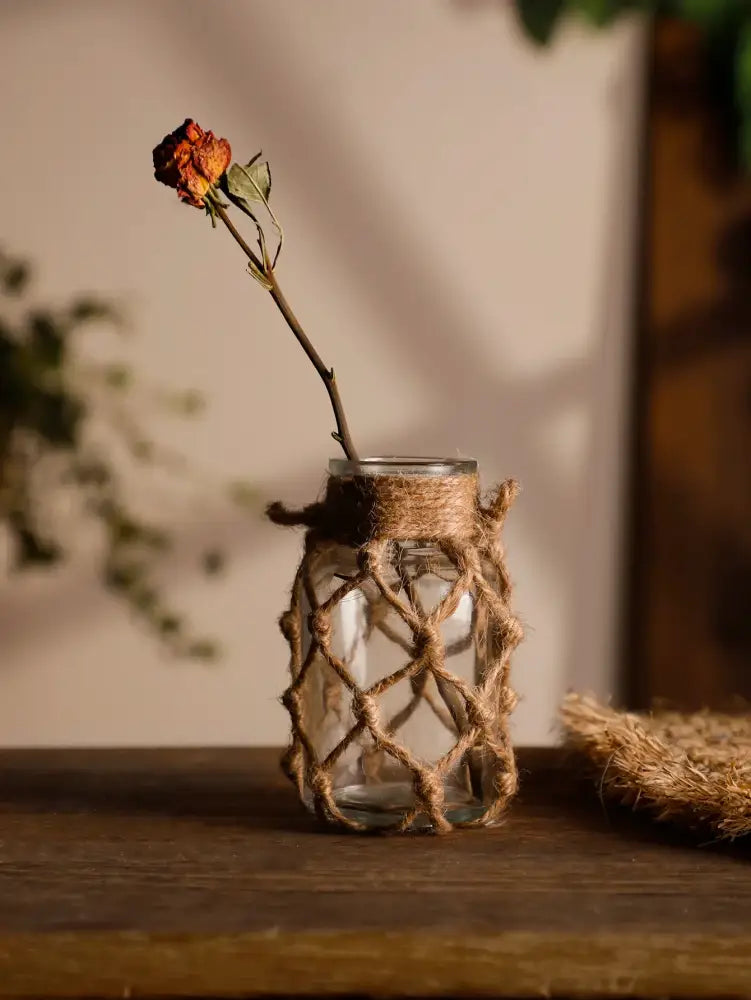 DecorBites™ Hanging Glass Vase with Hemp Rope - Rustic Home Decor