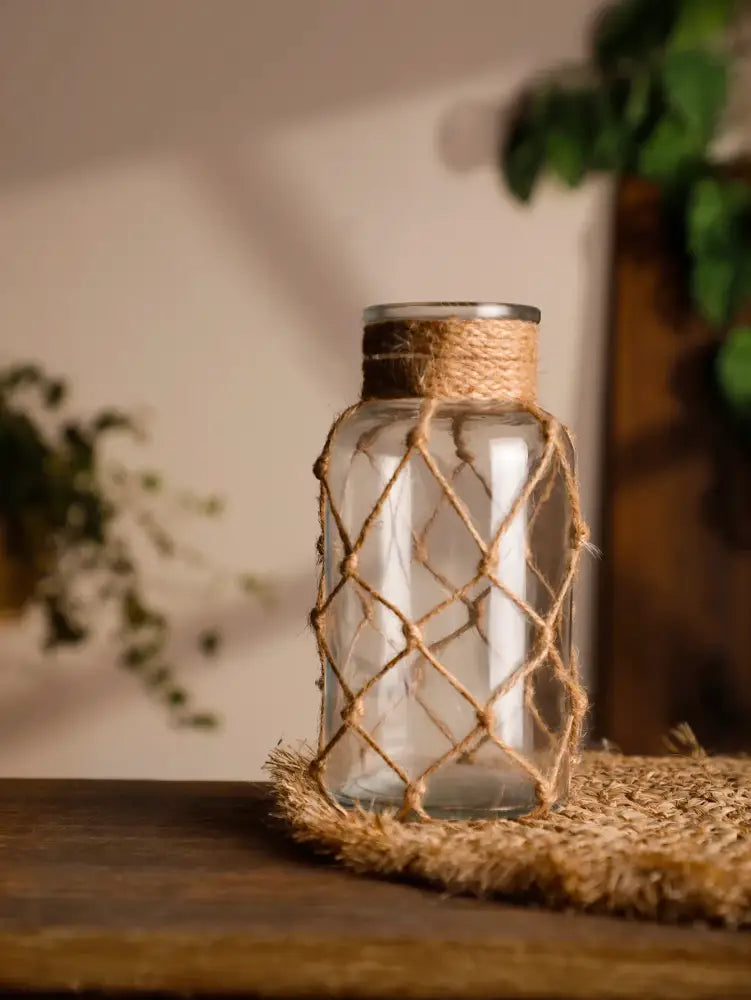 DecorBites™ Hanging Glass Vase with Hemp Rope - Rustic Home Decor