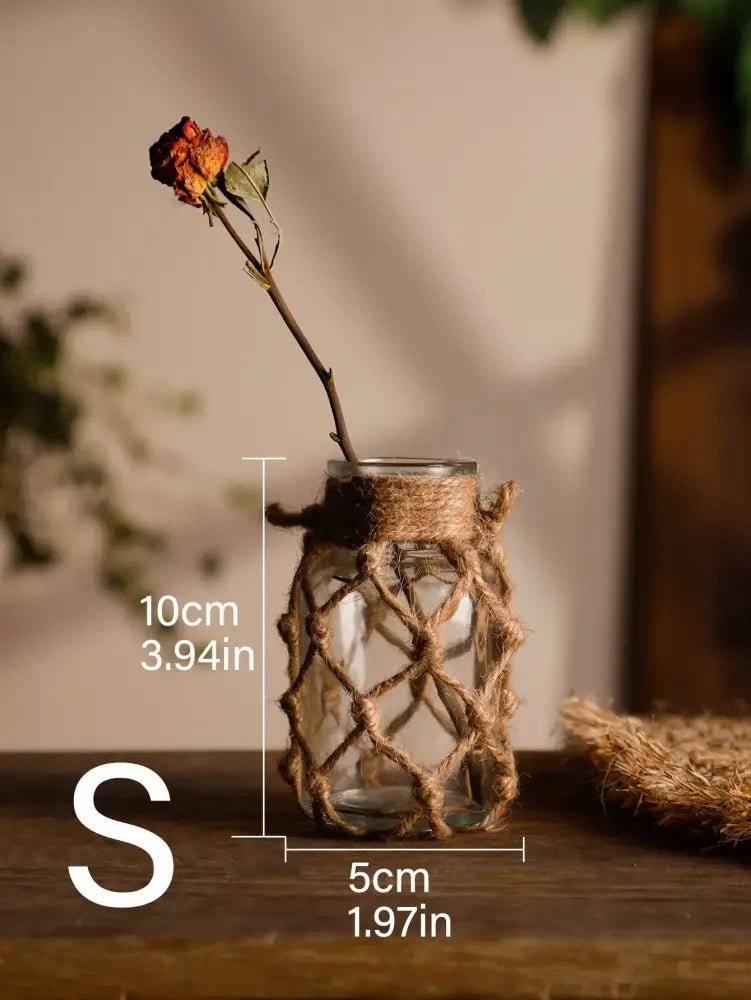 DecorBites™ Hanging Glass Vase with Hemp Rope - Rustic Home Decor