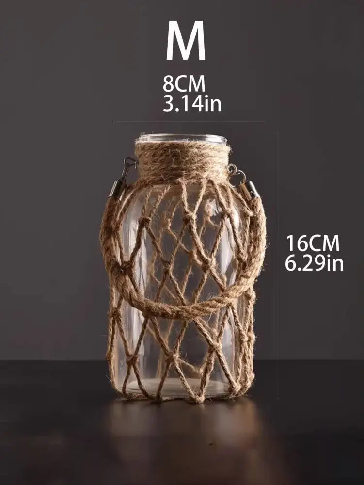 DecorBites™ Hanging Glass Vase with Hemp Rope - Rustic Home Decor