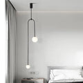 Decorbites™ hanging lights black minimalist pendant with two frosted glass bulbs and curved metal arm in versatile lighting options