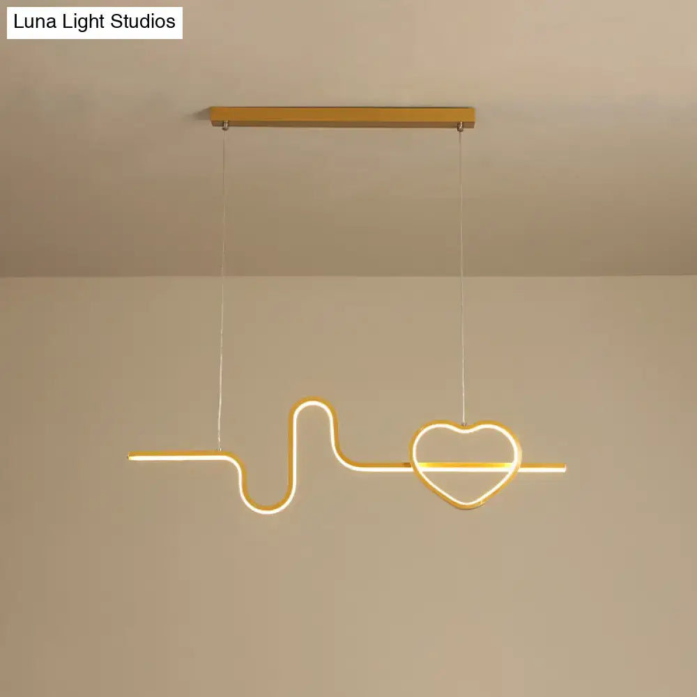DecorBites™ Heart and Line Island Metal Pendant Light - Artistic LED Ceiling Fixture for Dining Room