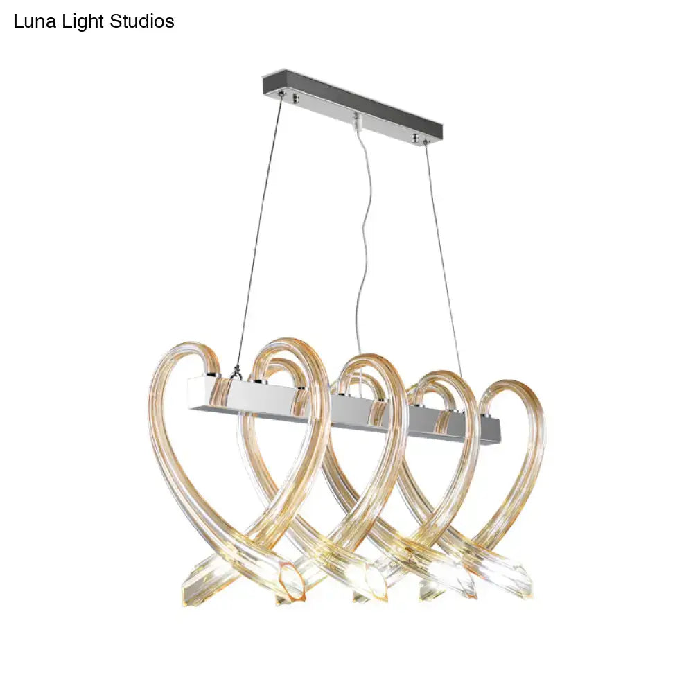 DecorBites™ Heart-Shaped Chrome Island Light: Minimalist 8-Head Amber Glass Pendant for Restaurants