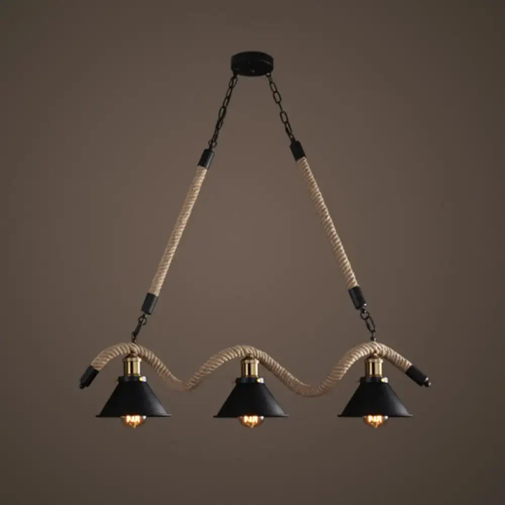 DecorBites™ Hemp Rope Antique Hanging Lamp Chandelier in Black - Ideal for Restaurants and Islands
