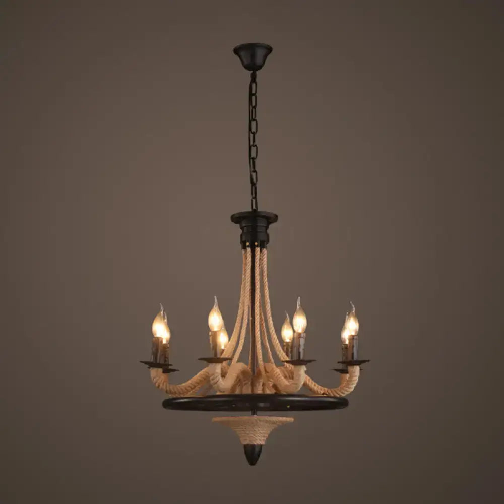 DecorBites™ Hemp Rope Antique Hanging Lamp Chandelier in Black - Ideal for Restaurants and Islands