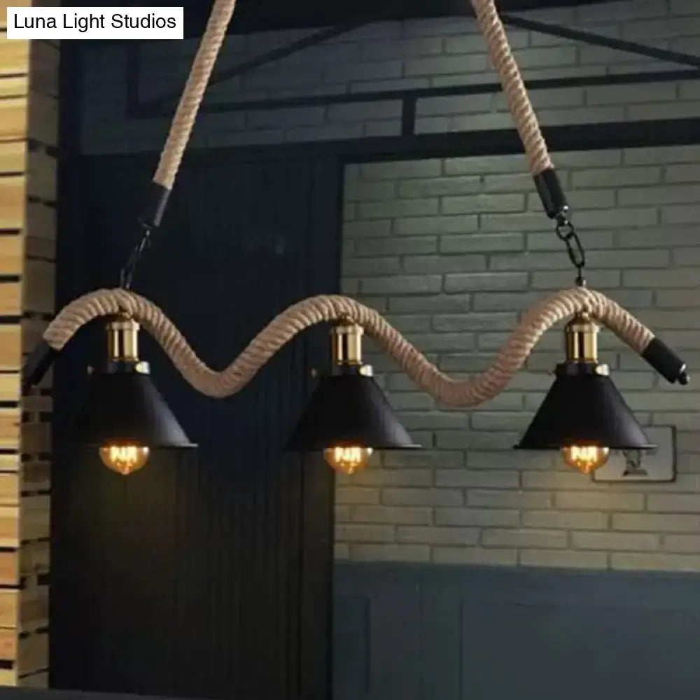 DecorBites™ Hemp Rope Antique Hanging Lamp Chandelier in Black - Ideal for Restaurants and Islands