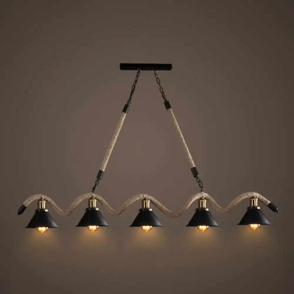DecorBites™ Hemp Rope Antique Hanging Lamp Chandelier in Black - Ideal for Restaurants and Islands