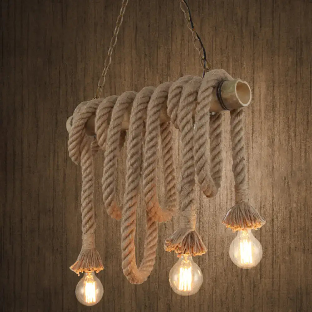 DecorBites™ Hemp Rope Pendant Light: Industrial Island Lighting with Bamboo Tube in Flaxen