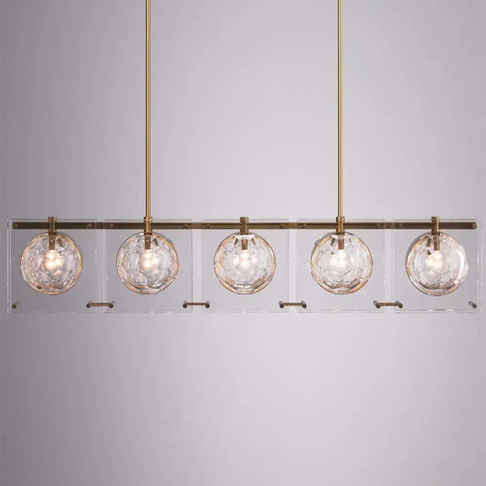DecorBites™ Hexagon Glass Ball Pendant Lamp - 5-Head Island Light Fixture with Brass Finish