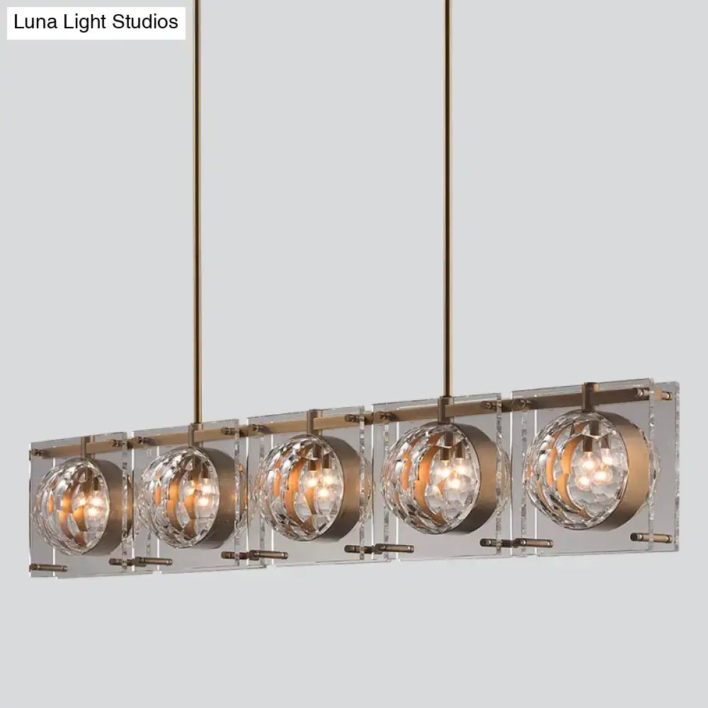 DecorBites™ Hexagon Glass Ball Pendant Lamp - 5-Head Island Light Fixture with Brass Finish