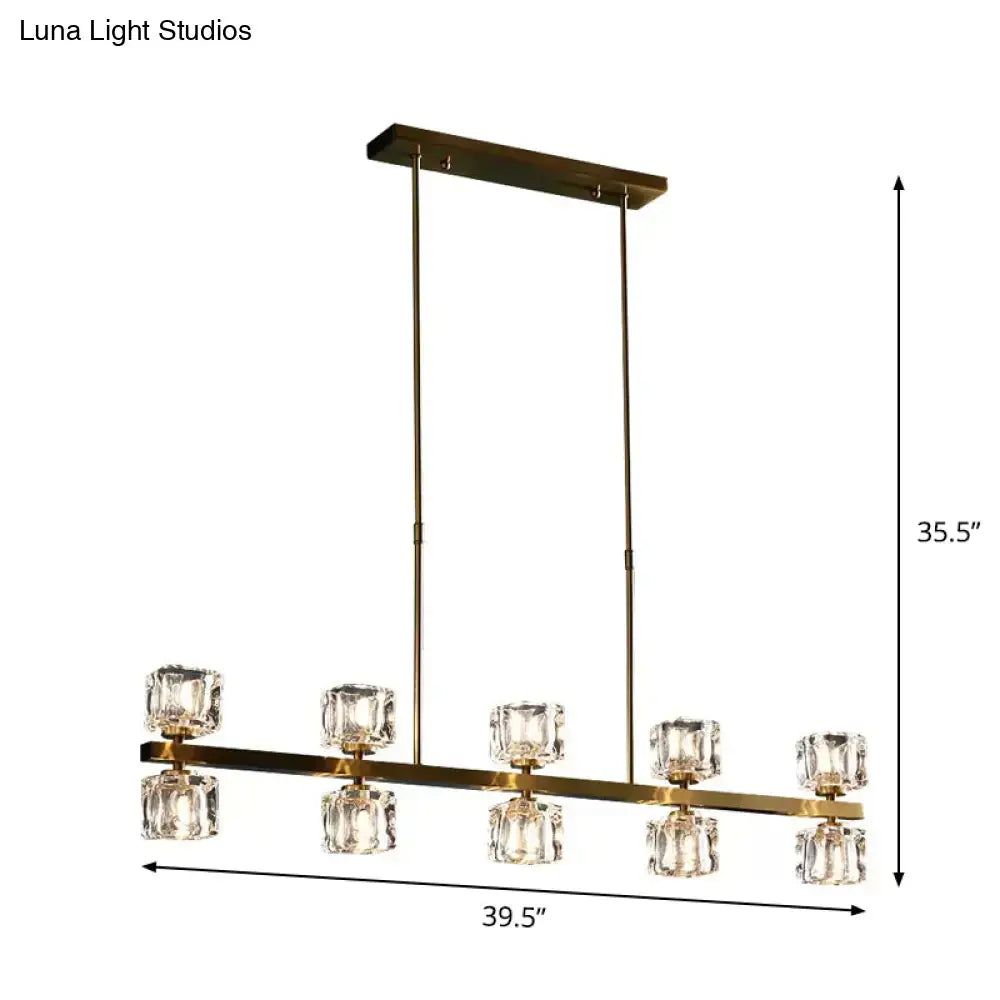 DecorBites™ Ice Cube Crystal Pendant Light - Minimalist Gold Dining Room Island Lamp (5/10 Heads)