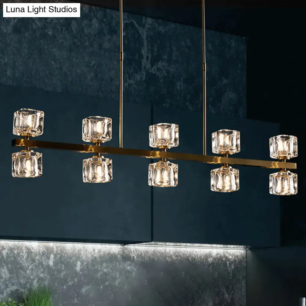 DecorBites™ Ice Cube Crystal Pendant Light - Minimalist Gold Dining Room Island Lamp (5/10 Heads)