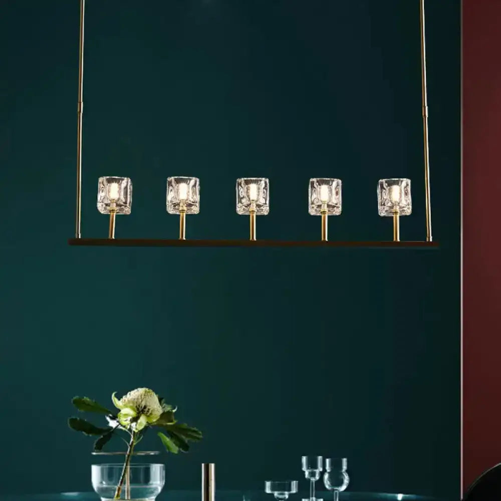 DecorBites™ Ice Cube Crystal Pendant Light - Minimalist Gold Dining Room Island Lamp (5/10 Heads)