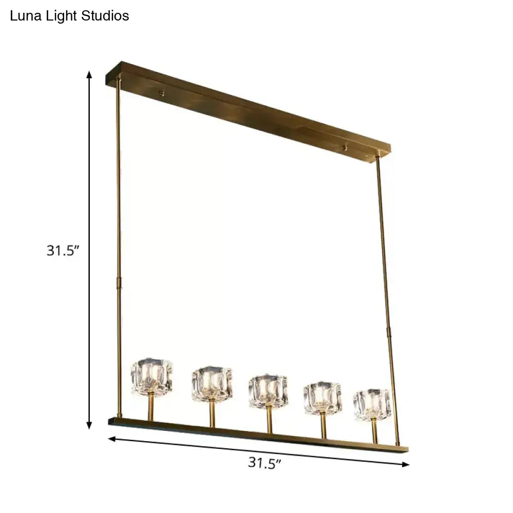 DecorBites™ Ice Cube Crystal Pendant Light - Minimalist Gold Dining Room Island Lamp (5/10 Heads)