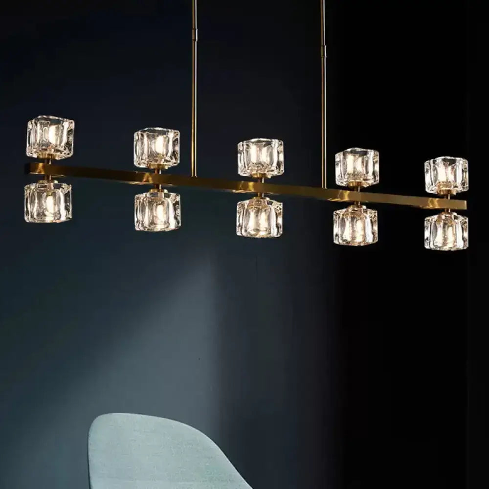 DecorBites™ Ice Cube Crystal Pendant Light - Minimalist Gold Dining Room Island Lamp (5/10 Heads)