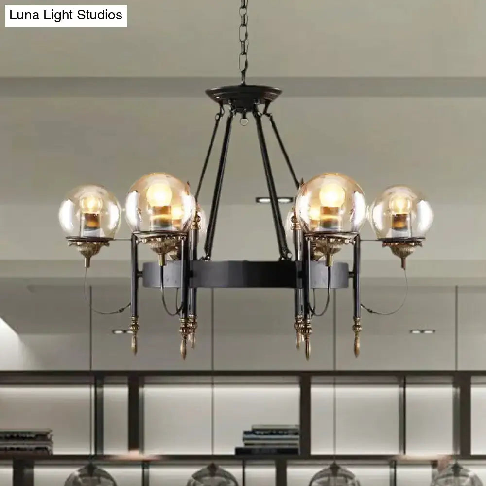 DecorBites™ Industrial 6-Light Clear Glass Globe Chandelier with Clock Detail - Modern Pendant Light for Living Room