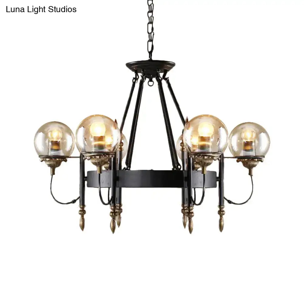 DecorBites™ Industrial 6-Light Clear Glass Globe Chandelier with Clock Detail - Modern Pendant Light for Living Room