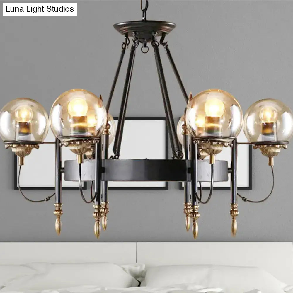 DecorBites™ Industrial 6-Light Clear Glass Globe Chandelier with Clock Detail - Modern Pendant Light for Living Room