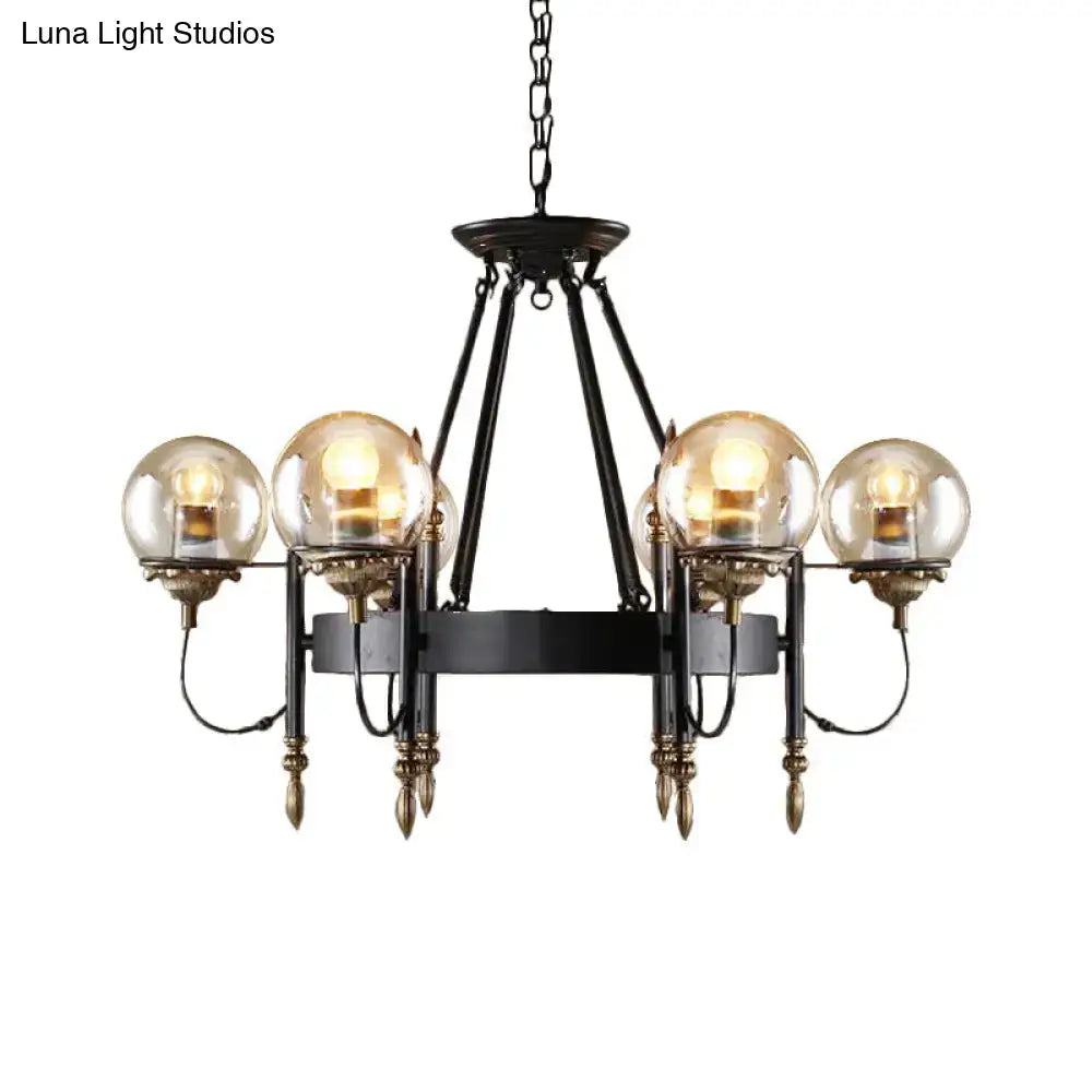 DecorBites™ Industrial 6-Light Clear Glass Globe Chandelier with Clock Detail - Modern Pendant Light for Living Room