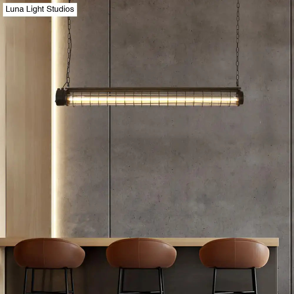 DecorBites™ ثريا جزرية قفصية سوداء صناعية - تصميم أنبوبي لسقف غرفة الطعام