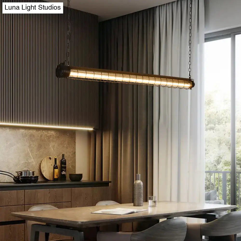 DecorBites™ ثريا جزرية قفصية سوداء صناعية - تصميم أنبوبي لسقف غرفة الطعام