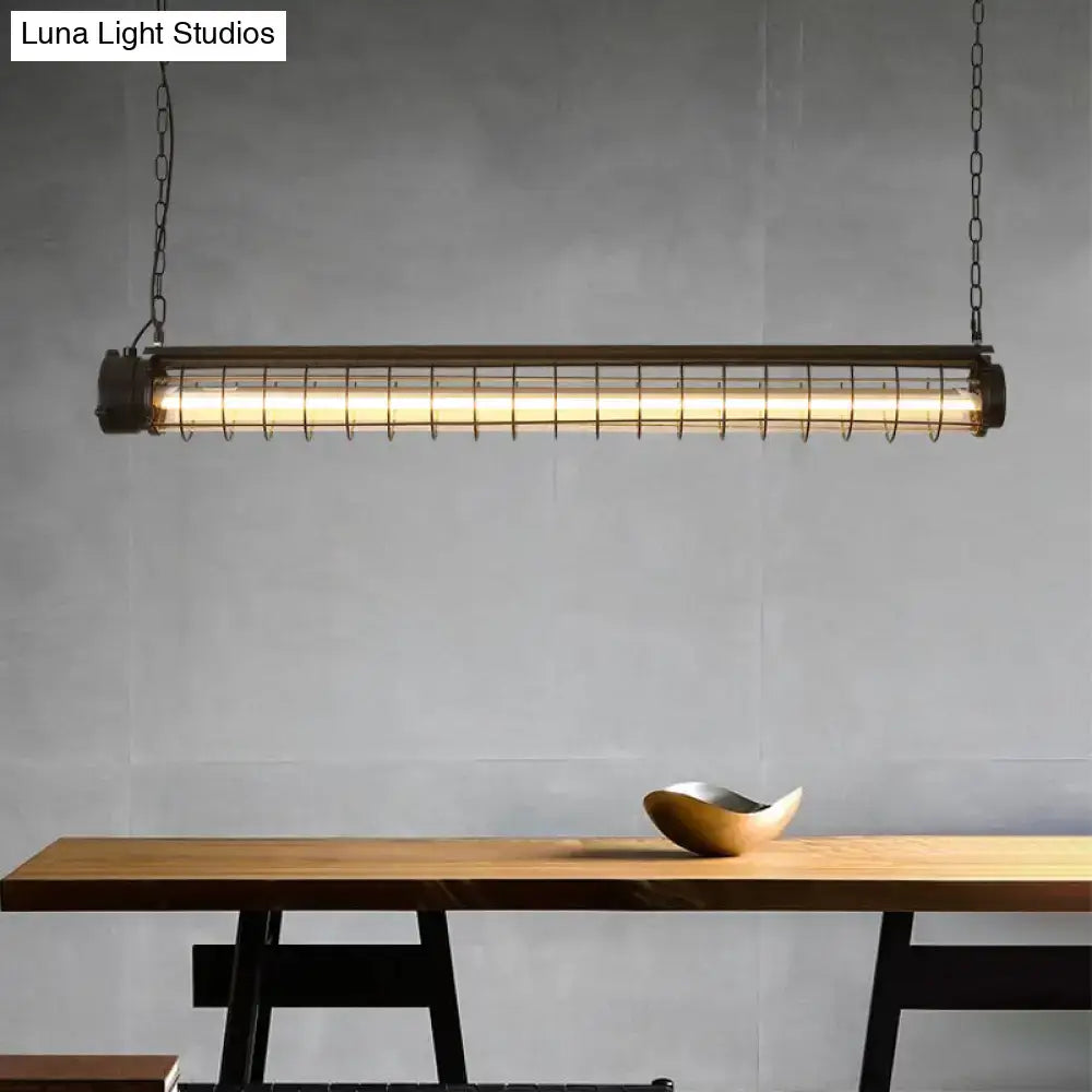 DecorBites™ ثريا جزرية قفصية سوداء صناعية - تصميم أنبوبي لسقف غرفة الطعام