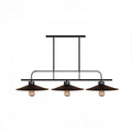 Decorbites™ industrial black finish flared hanging lamp with three exposed filament bulbs and metal shades for restaurants