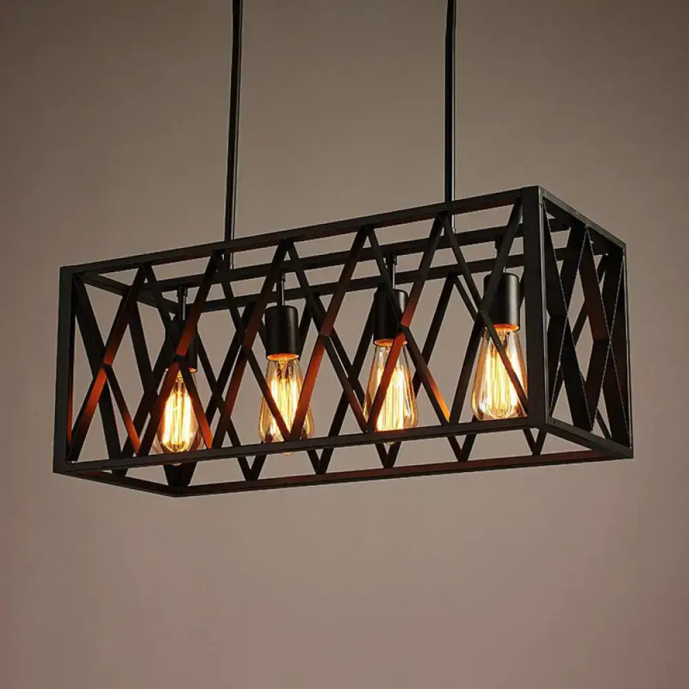 DecorBites™ Industrial Black Iron Pendant Light with Rectangle Frame - Perfect for Restaurants and Hanging Over Islands
