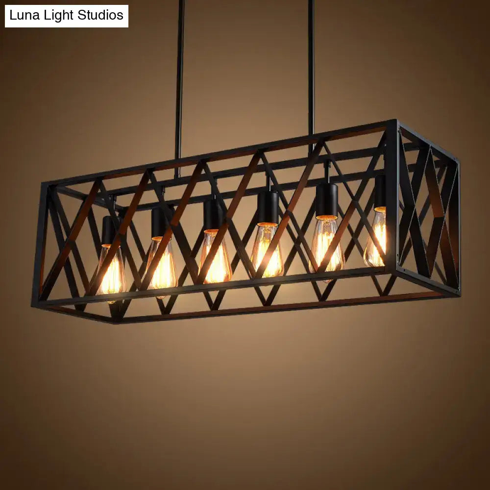 DecorBites™ Industrial Black Iron Pendant Light with Rectangle Frame - Perfect for Restaurants and Hanging Over Islands