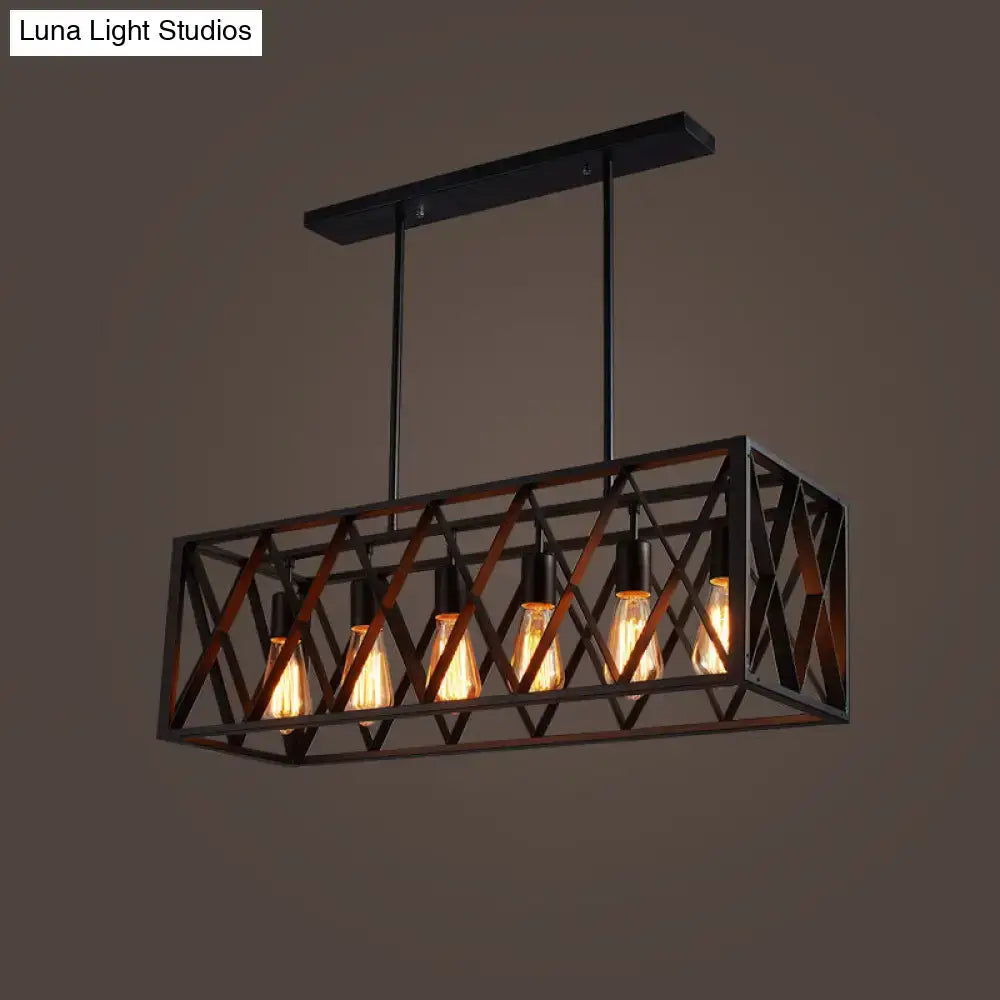 DecorBites™ Industrial Black Iron Pendant Light with Rectangle Frame - Perfect for Restaurants and Hanging Over Islands