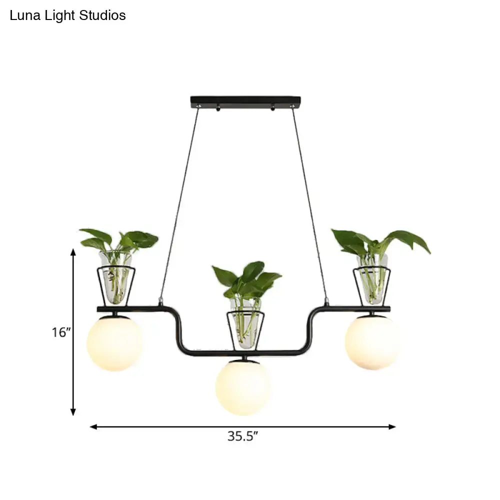 DecorBites™ Industrial Black Island Light Fixture with Opal Glass Globe Pendant and Clear Glass Pot - 3-Bulb