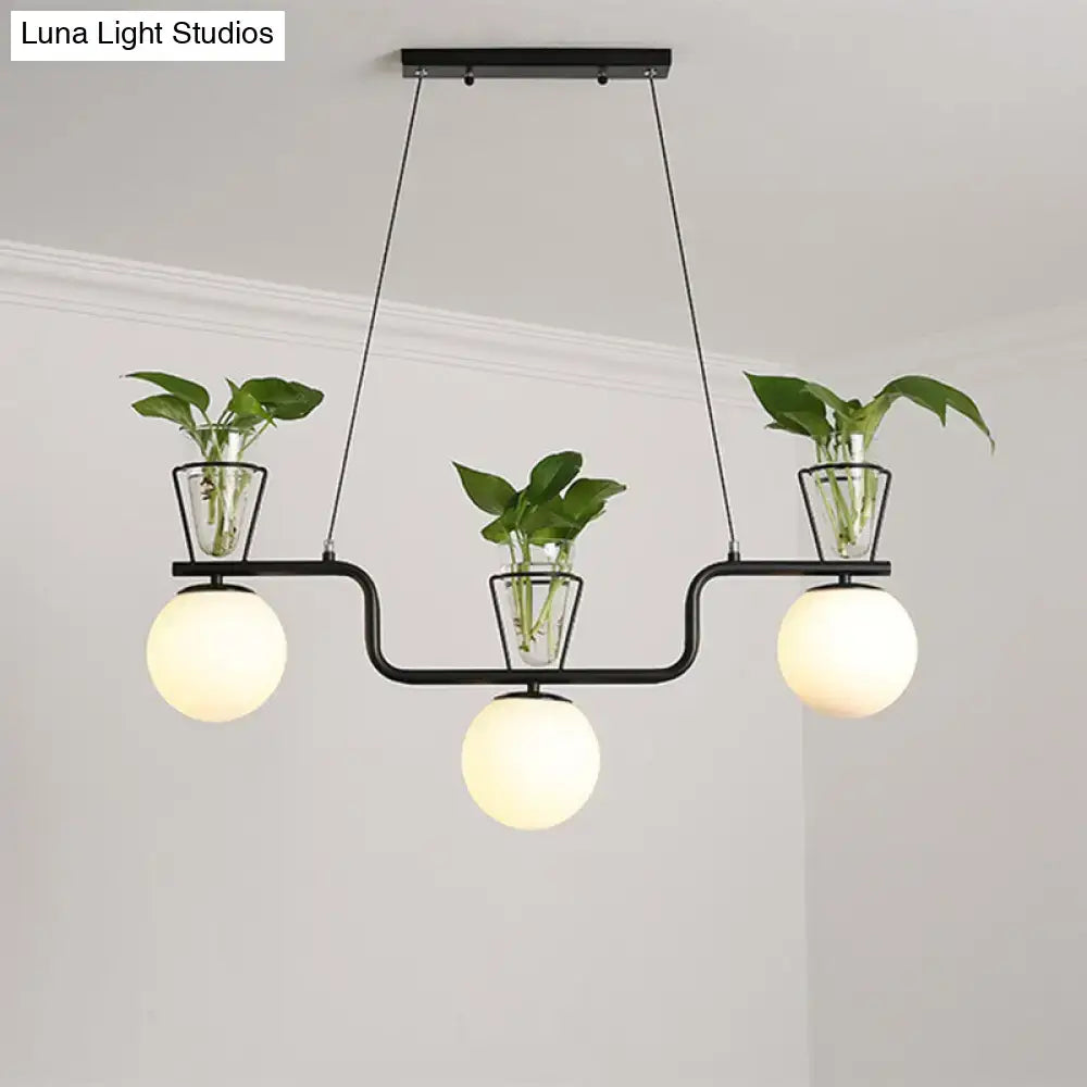DecorBites™ Industrial Black Island Light Fixture with Opal Glass Globe Pendant and Clear Glass Pot - 3-Bulb