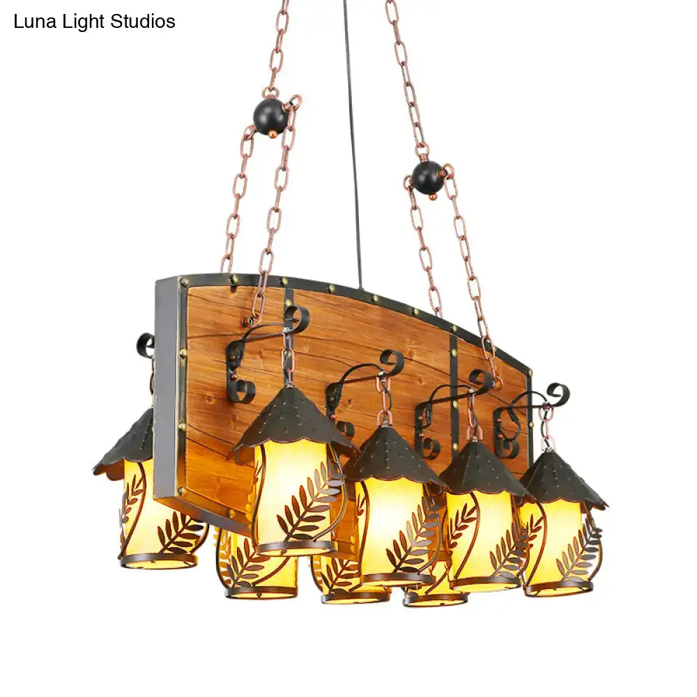 DecorBites™ Industrial Black Lantern Island Pendant Light with 8 Lights, Metal Arm, White Fabric/Clear Glass - for Restaurant Ceiling