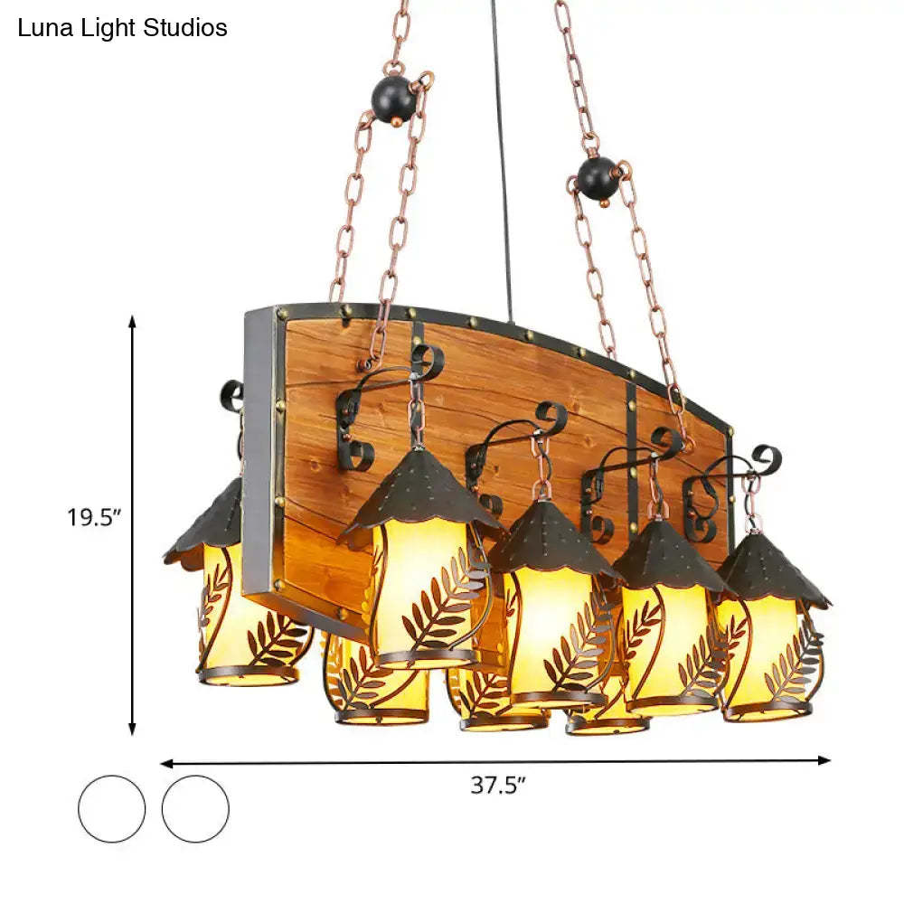 DecorBites™ Industrial Black Lantern Island Pendant Light with 8 Lights, Metal Arm, White Fabric/Clear Glass - for Restaurant Ceiling