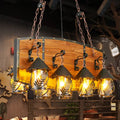 DecorBites™ Industrial Black Lantern Island Pendant Light with 8 Lights, Metal Arm, White Fabric/Clear Glass - for Restaurant Ceiling