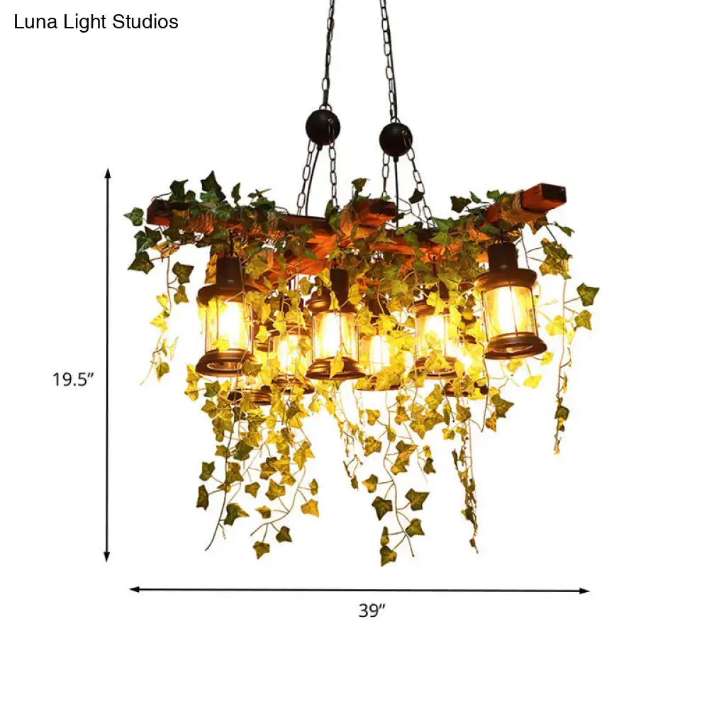 DecorBites™ Industrial Black Metal Lantern Island Light - 8-Lights Hanging Lamp with Plant Decoration