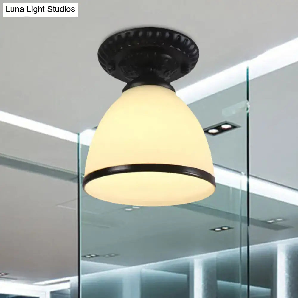 DecorBites™ Industrial Black Semi Flush Ceiling Light with Milky Glass Shade – Perfect for Gallery