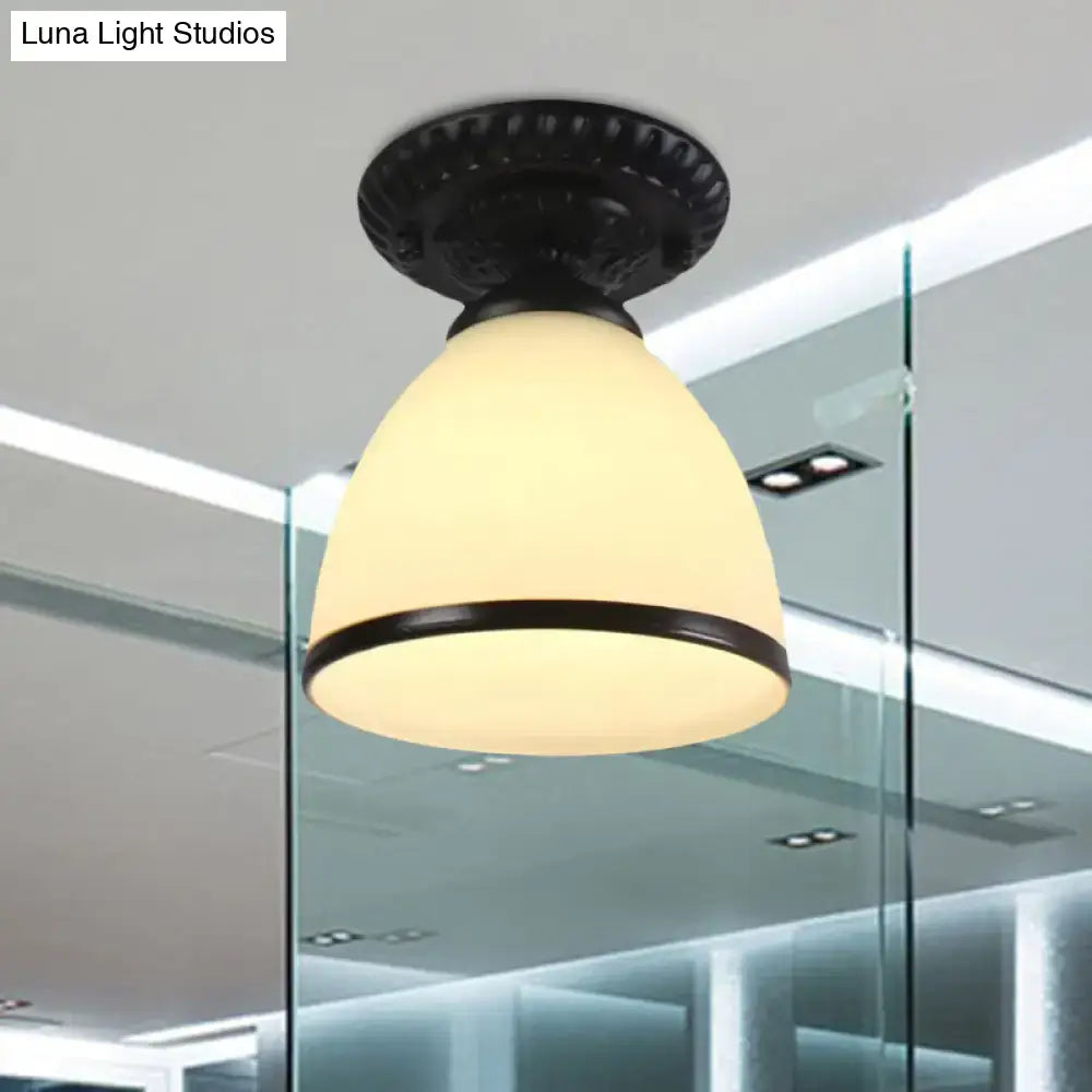 DecorBites™ Industrial Black Semi Flush Ceiling Light with Milky Glass Shade – Perfect for Gallery