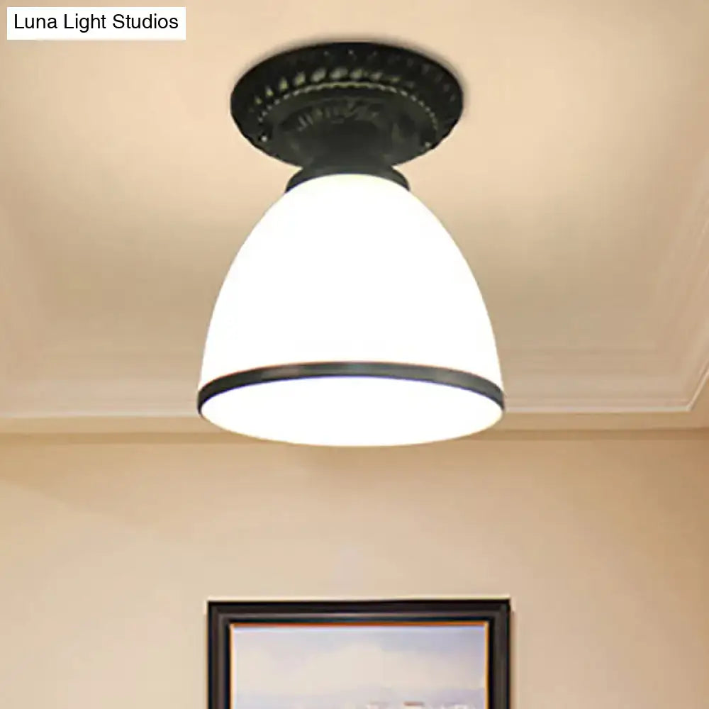 DecorBites™ Industrial Black Semi Flush Ceiling Light with Milky Glass Shade – Perfect for Gallery