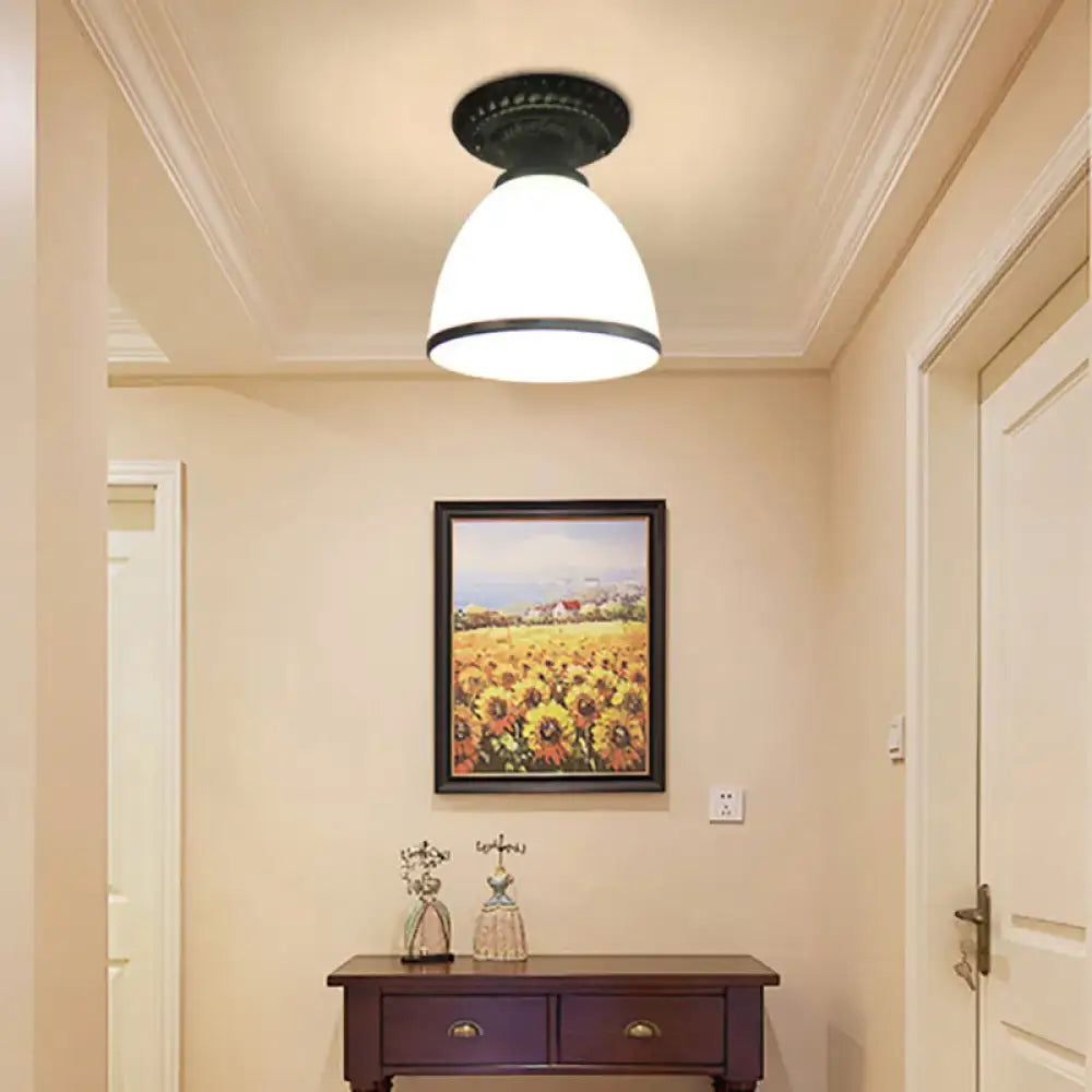 DecorBites™ Industrial Black Semi Flush Ceiling Light with Milky Glass Shade – Perfect for Gallery